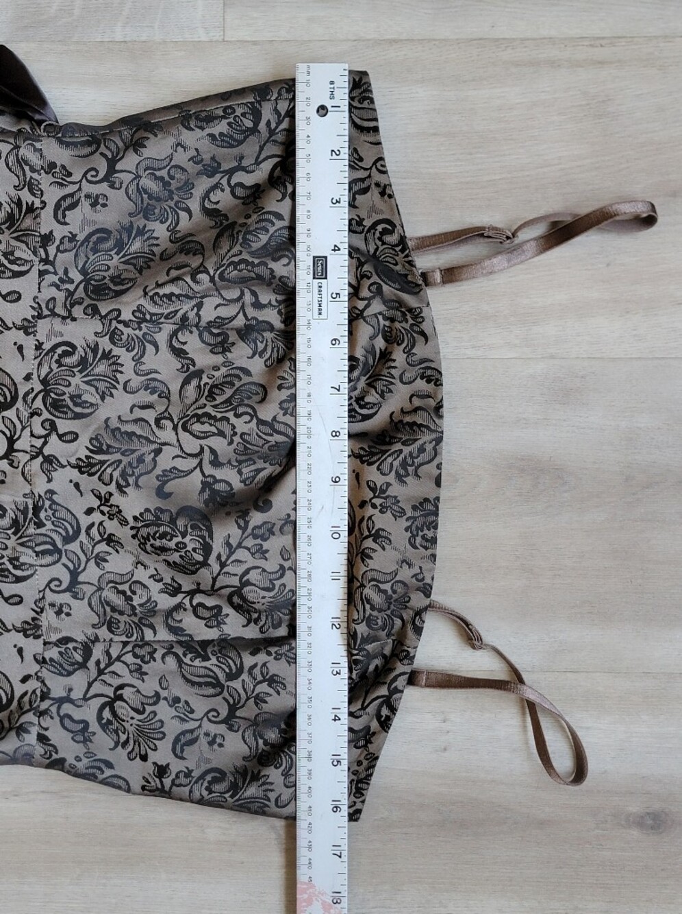Strapless RW & Co. Brocade A-Line Party Dress with Satin Bow - Taupe & Black - Picture 6 of 13